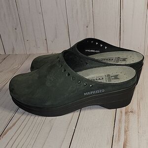 Mephisto Mobils Clog Shoes Suede Mules Black  Perforated Cut outs  Slip-on 37